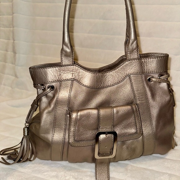 Cole Haan soft leather, pewter colored medium shoulder bag, good used condition - Picture 13 of 15